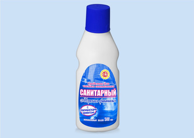 этикетка с фигурной высечкой для средства для чистки сантехники